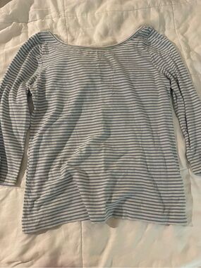 J. Crew Light Blue & White Striped Long Sleeve Boatneck Cotton and Linen Top